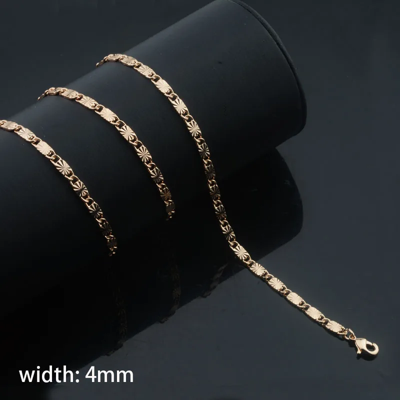 1pcs 2mm 3mm Womens 585 Rose Gold Color 50cm 60cm Smart Carving Link Chain Necklace