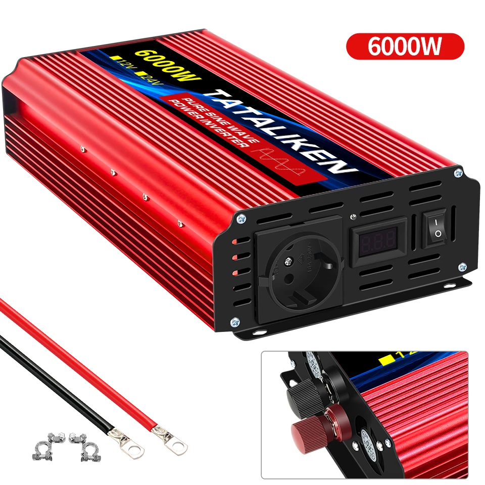 EU Buchse Reine Sinus Welle Inverter 1000 W/300 W/5000 W/6000 W DC 12 V zu AC 220 V 50 HZ Power Inverter Ladegerät Konverter Adapter