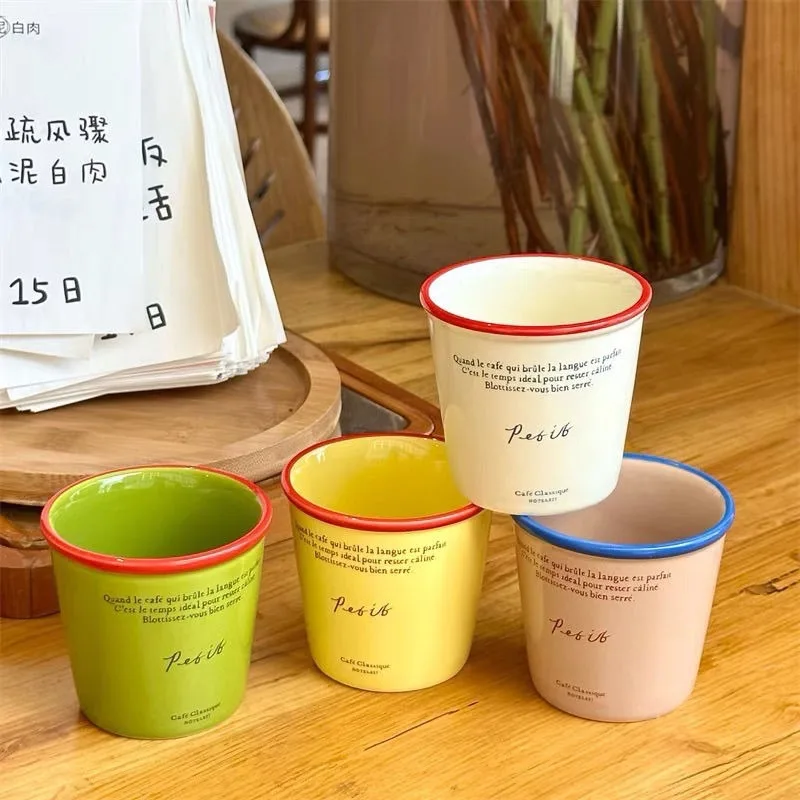 Korean Ins Retro Paper Cup Shape Letter Ceramic Hand-held High Cylinder Mug Casual Coffee Cups Drinkware