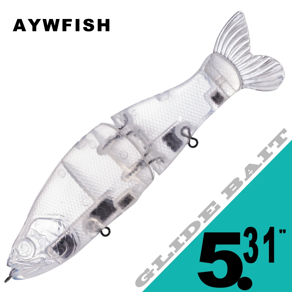 

AYWFISH 3PCS / Lot Fish Lures Unpainted Glide Shad Bait Hard Plastic Body Soft Tail 13.5CM 27.5G Multi Jointed Swimbait Blanks