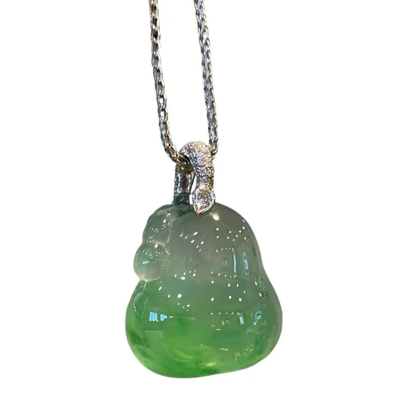 

Natural Myanmar ice species floating green flower gourd jadeite pendant