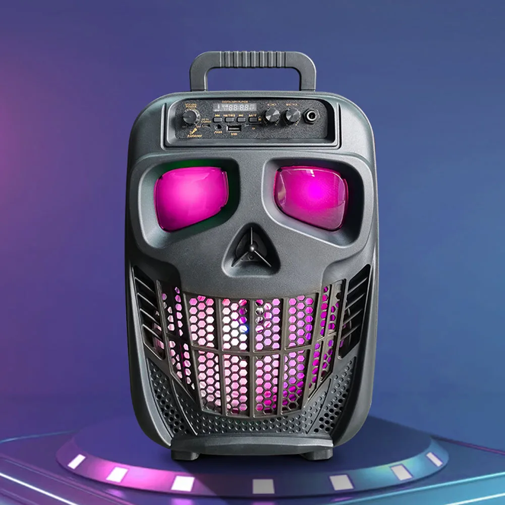 Novo crânio sem fio portátil alto-falante bt 5.0 máquina de karaoke alto-falante ao ar livre karaoke sistema pa suporta usb tf cartão aux
