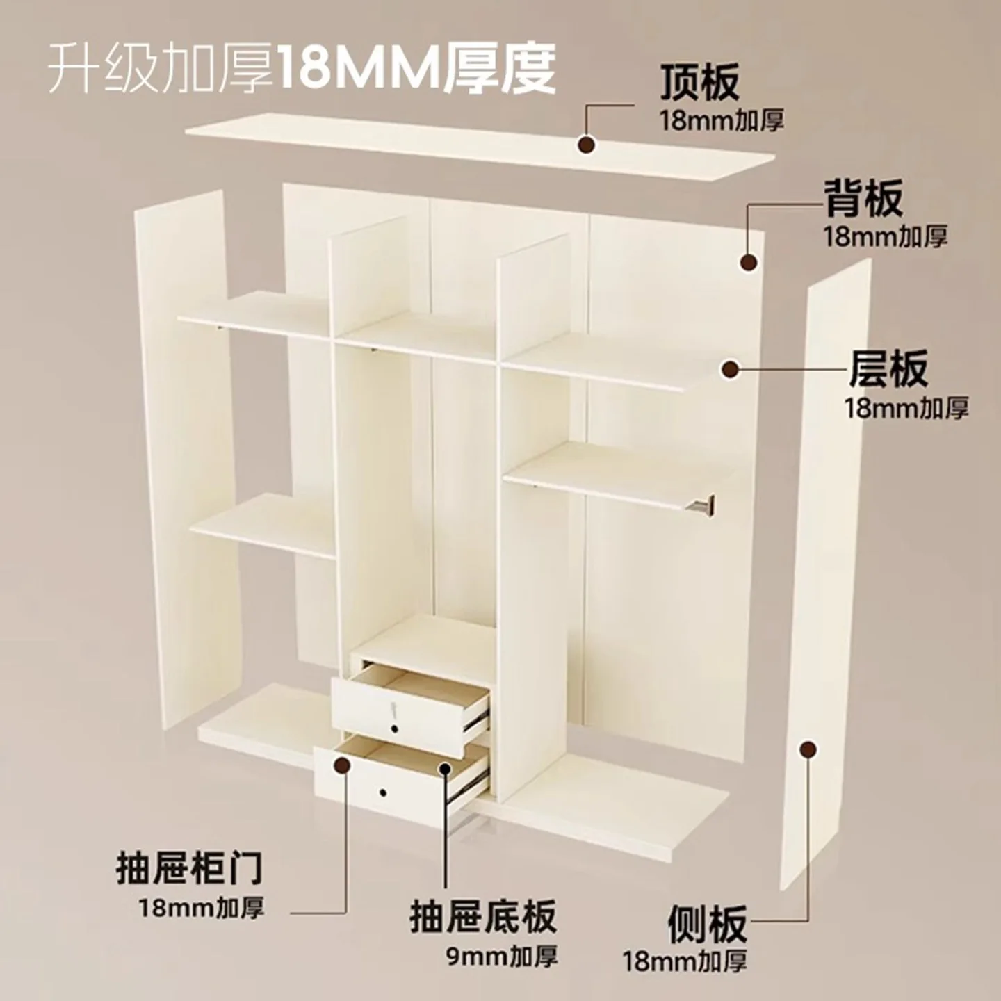 Solid wood multi-layer sliding door wardrobe household bedroom small apartment modern simple wardrobe