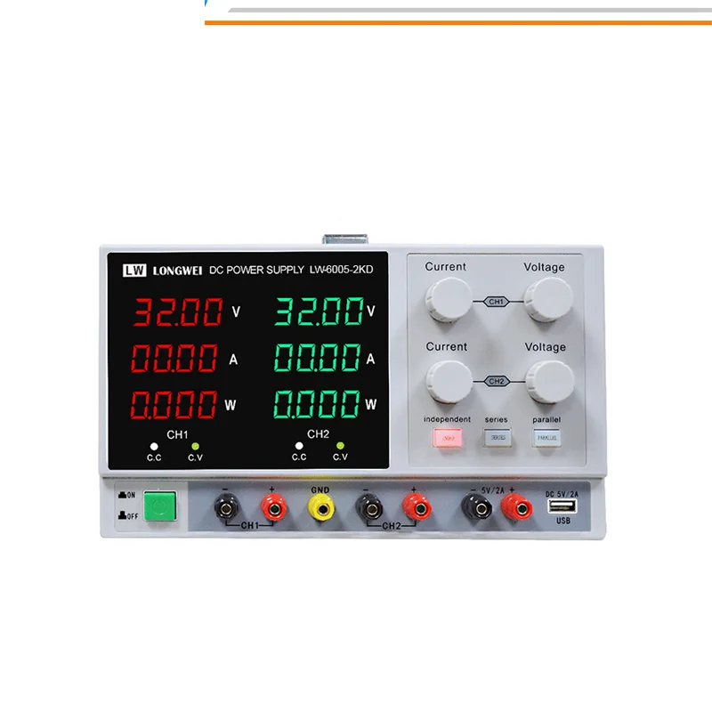 Dual DC Double Channel Laboratory Bench Power Supply LONGWEI LW6005-2KD 60V 5A Variable DC Output