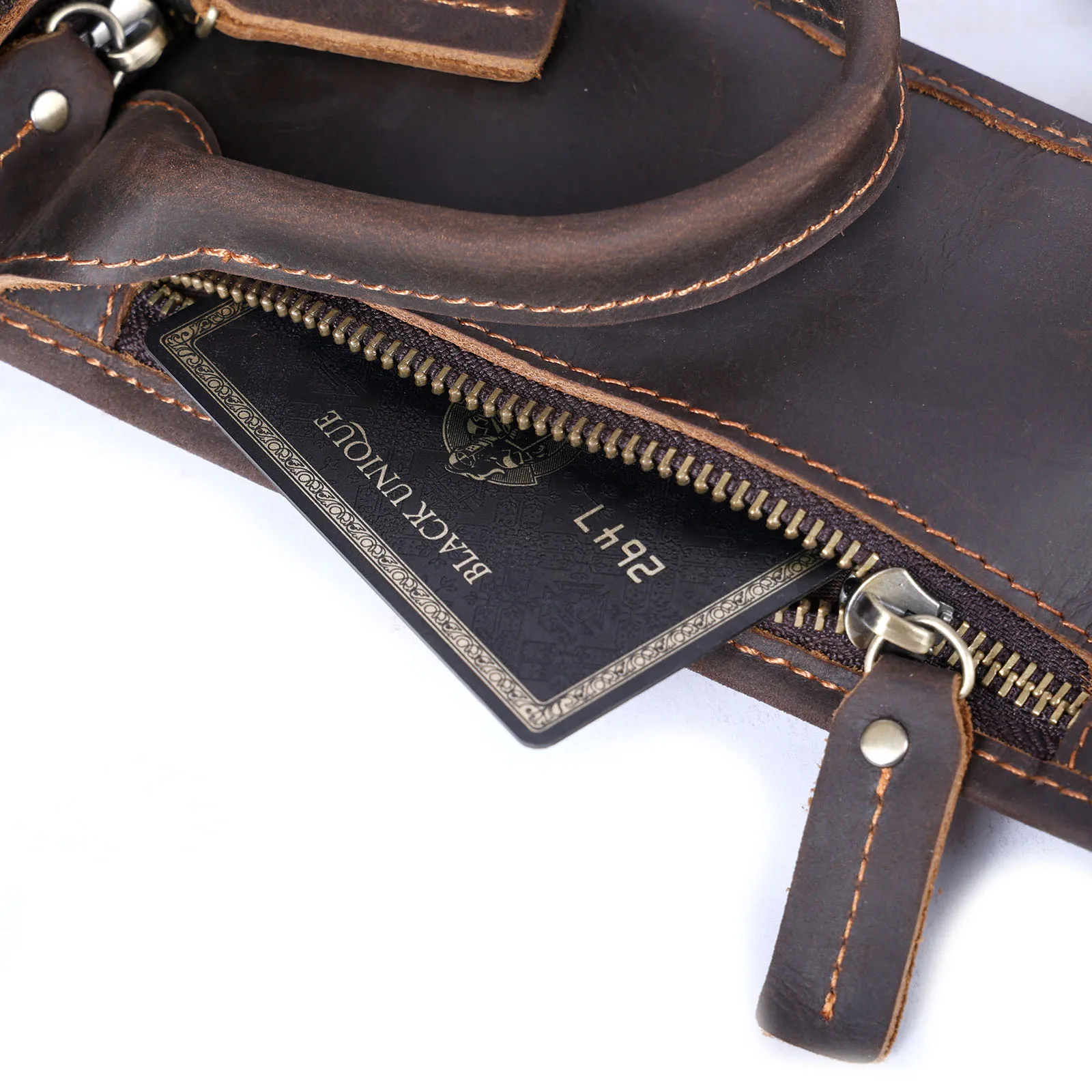Hochwertige Echtleder-Brusttasche für Herren, Vintage Vollnarbenleder-Umhängetasche, Herren-Schultertasche, Sling Bag, Tagesrucksack – Detail 14