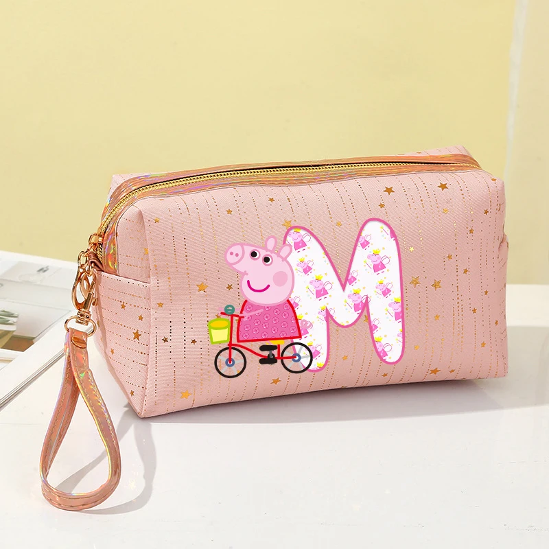 Cartoon Peppas Pig Cosmetics Bag Cute Letter A-Z Print Make Up Pouch  Women Girl Travel Makeup Brush Organizer Toiletry Pouch