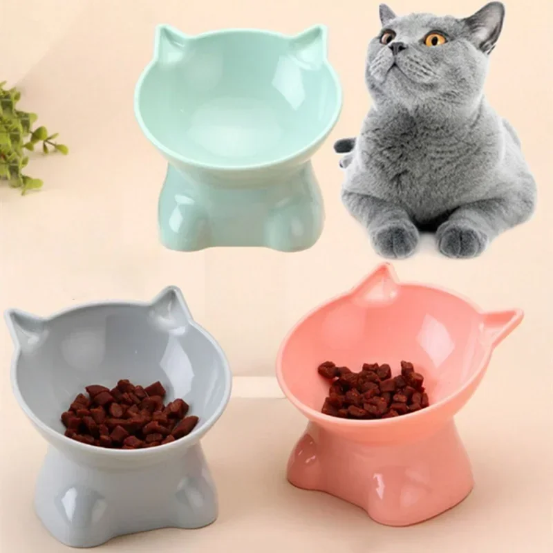 Pet Bowl Large Capacity Cats Bowls Oblique Mouth Cute Cartoon Cat Shape Cat Dog Food Bowl Pets Supplies Pet Feeder