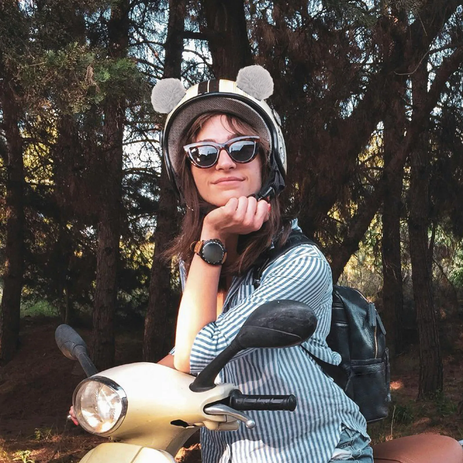 1Pair Motorcycle Bear Ears Decoration Detachable Soft Comfortable Scooter Accessory Unique Rider Fashion Animal