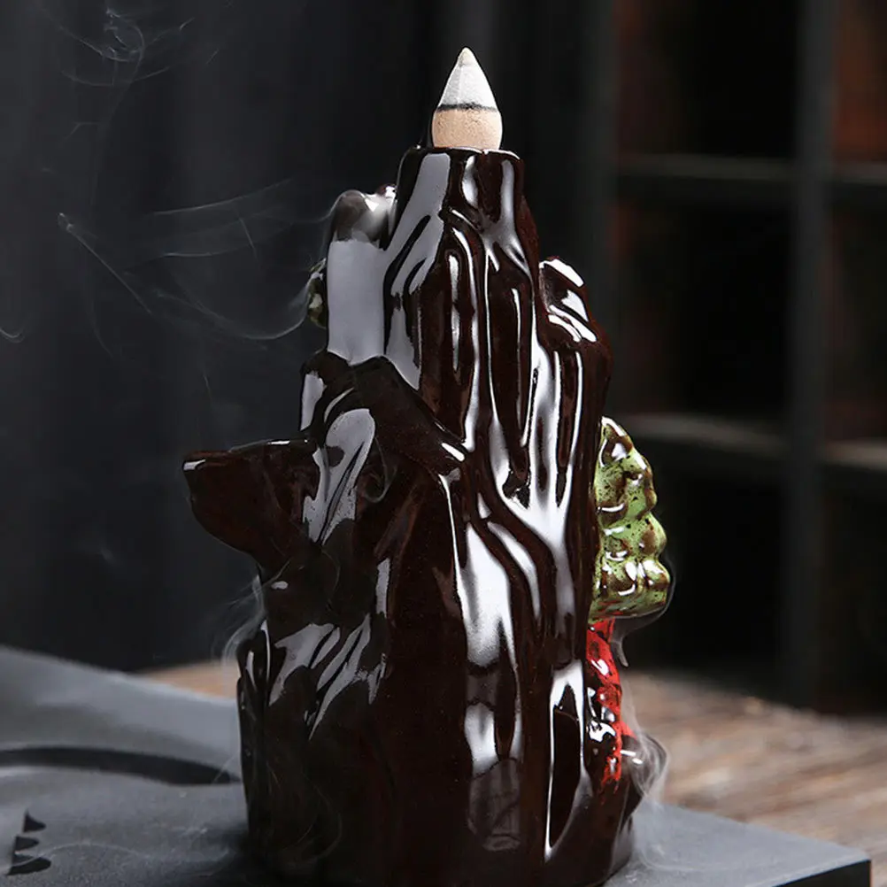 

Ceramic Backflow Incense Burner Rockery Style Home Aromatherapy Waterfall Incense Cone Holder Ornament Aromatherapy Ornament