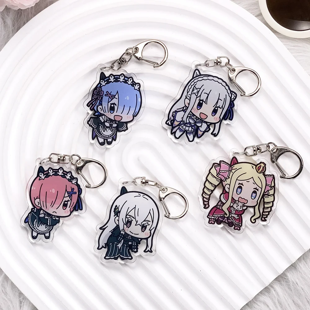 1/5 Piezas de Llavero Acrílico de Anime Re:ZERO - Starting Life in Another World, Divertidos Accesorios para Bolsos, Colgante para Mochila, Soporte para Llaves