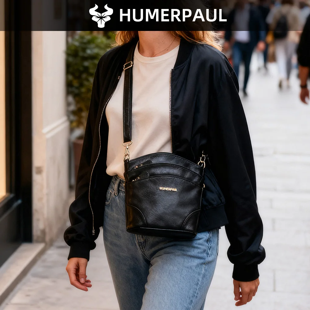 HUMERPAUL Bolsa crossbody feminina elegante bolsa de ombro de couro de vaca com alça ajustável para uso diário/shopping/viagens