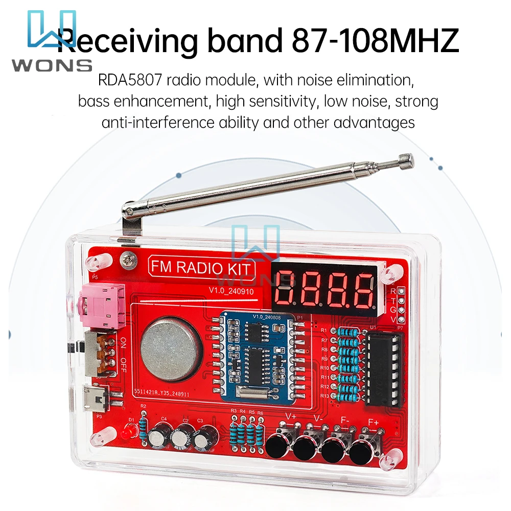 DIY FM Radio Electronic Kit Adjustable Frequency 87-108MHZ Digital Display DIY Soldering Project Practice Solder with Display