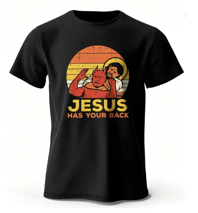 Funny Jesus Printed Cotton T-Shirt,Soft & Breathable Round Neck Short Sleeve Tee, Unisex Quirky & Humorous Style Graphic T-shirt