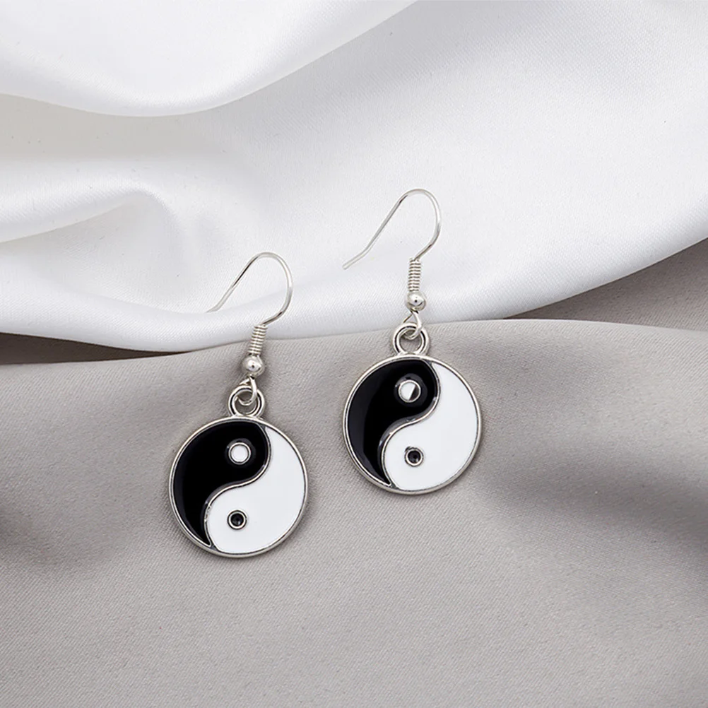 

1 Pair Retro Black White Dangle Earrings For Women Chinese Style Metal Ear Jewelry Vintage Drop Earrings Fashion Women Jewelry