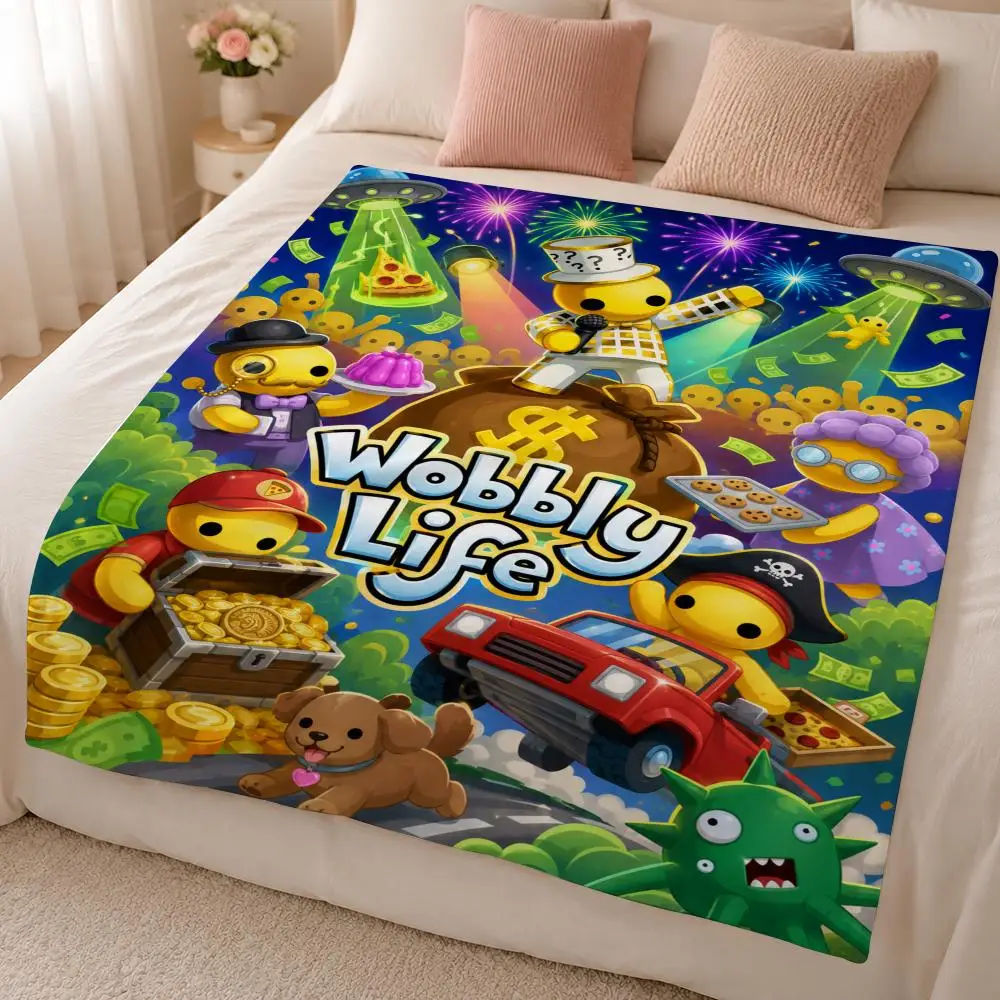 Game W-Wobbly Life Funny Open-World Sandbox Throw 320g Soft Flannel Fleece Throw Blanket Cover Sofa Bed Dorm Nap Gift