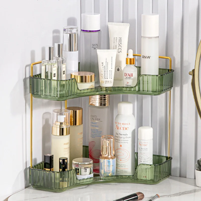 Bathroom Corner Storage Organizer Shelf Home Makeup Skincare Shampoo Lipstick Tabletop Holder Cosmetic Desk Kitchen Rack