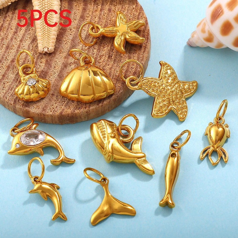 5Pcs Stainless Steel Starfish Charms Beach Vacation Style All Match DIY Pendants Jewelry Making Accessories