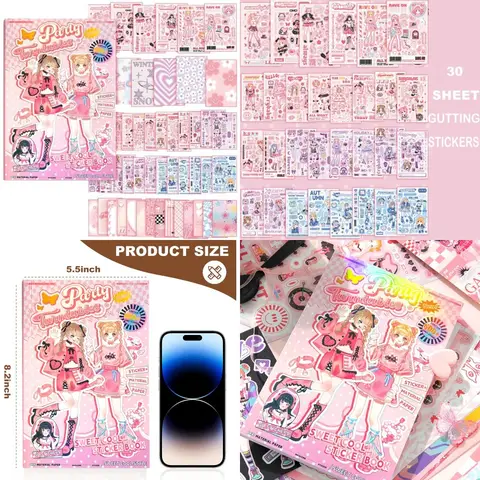 Urocze naklejki dziewczęce 600 kawaii, 20 arkuszy papieru do scrapbookingu, zestaw do scrapbookingu z anime dla dziewczyn - idealny do projektów szkolnych