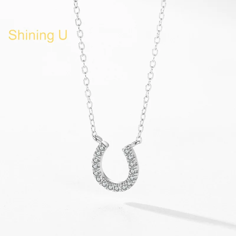 

Shining U 925 Sterling Silver U Shape Jewelry Set Necklace Ring for Women Fine Jewelry Cleanfit