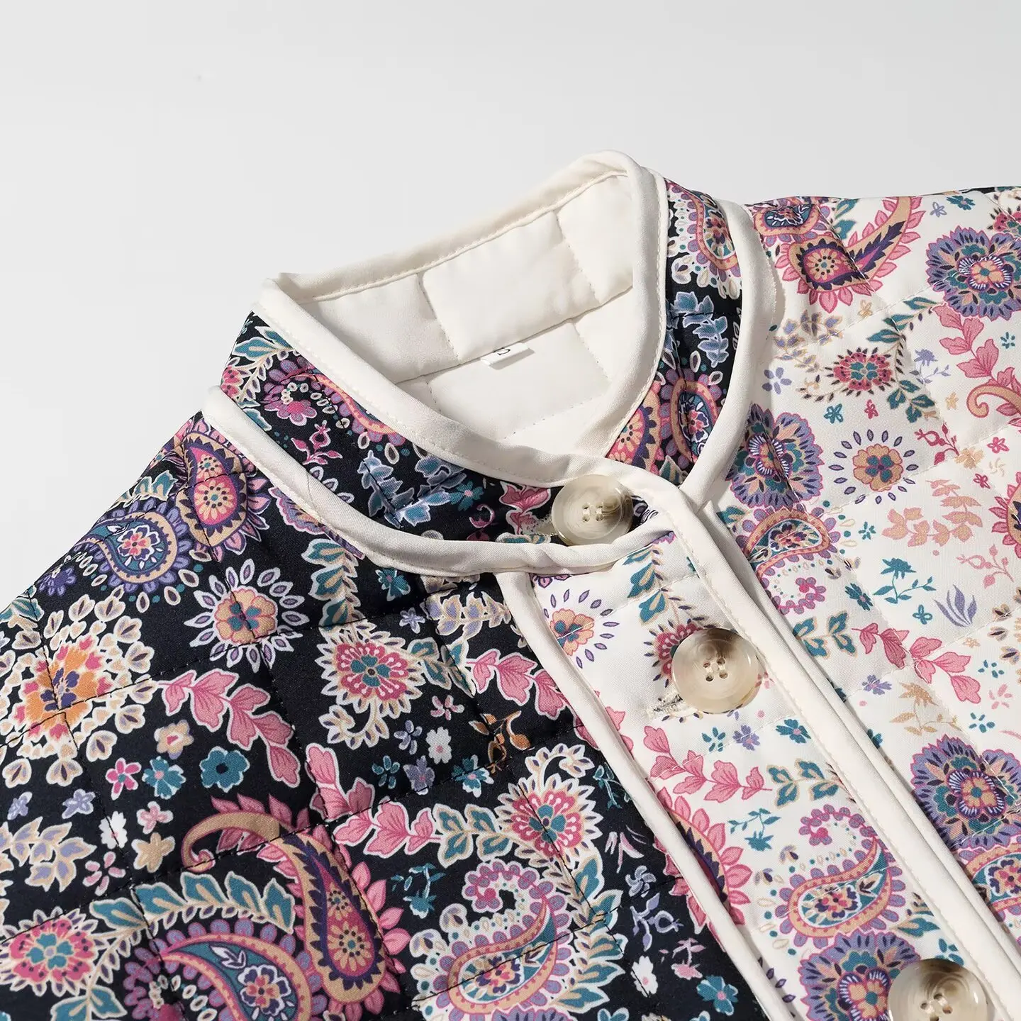 DiYiG WOMAN 2025 خريف موضة جديدة الوقوف طوق خياطة الصدر الأزهار طويلة الأكمام القطن وسادة مبطنة معطف ملابس خارجية Mujer