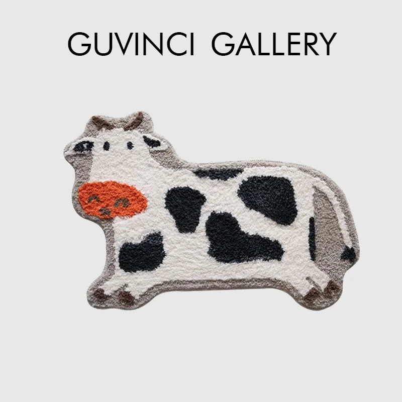 

GUVINCI Cute Cow Shape Non Slip Bath Mat Tufted Rug Super Soft Plush Novelty Carpet 55x73cm For Bedroom Bathroom Kitchen Doorway