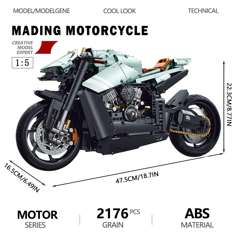 

Креативный конструктор мотоцикла 1:5, 48 см, электролитическая версия, модель городского локомотива, сборные кирпичики, игрушка для мальчика, подарок для ребенка