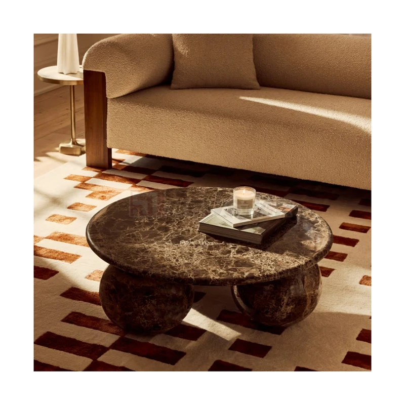 Luxury Style Custom Design Natural Stone Brown Marble Living Room Coffee Table Stone Furniture for Decoration