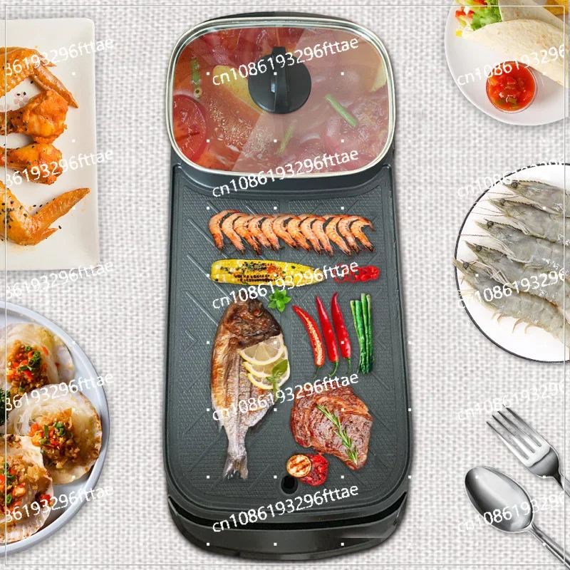 Shabu-roasting Integrated Pot, Household Multi-functional Barbecue Oven, Barbecue Pot, Non-stick Electric Baking Pan