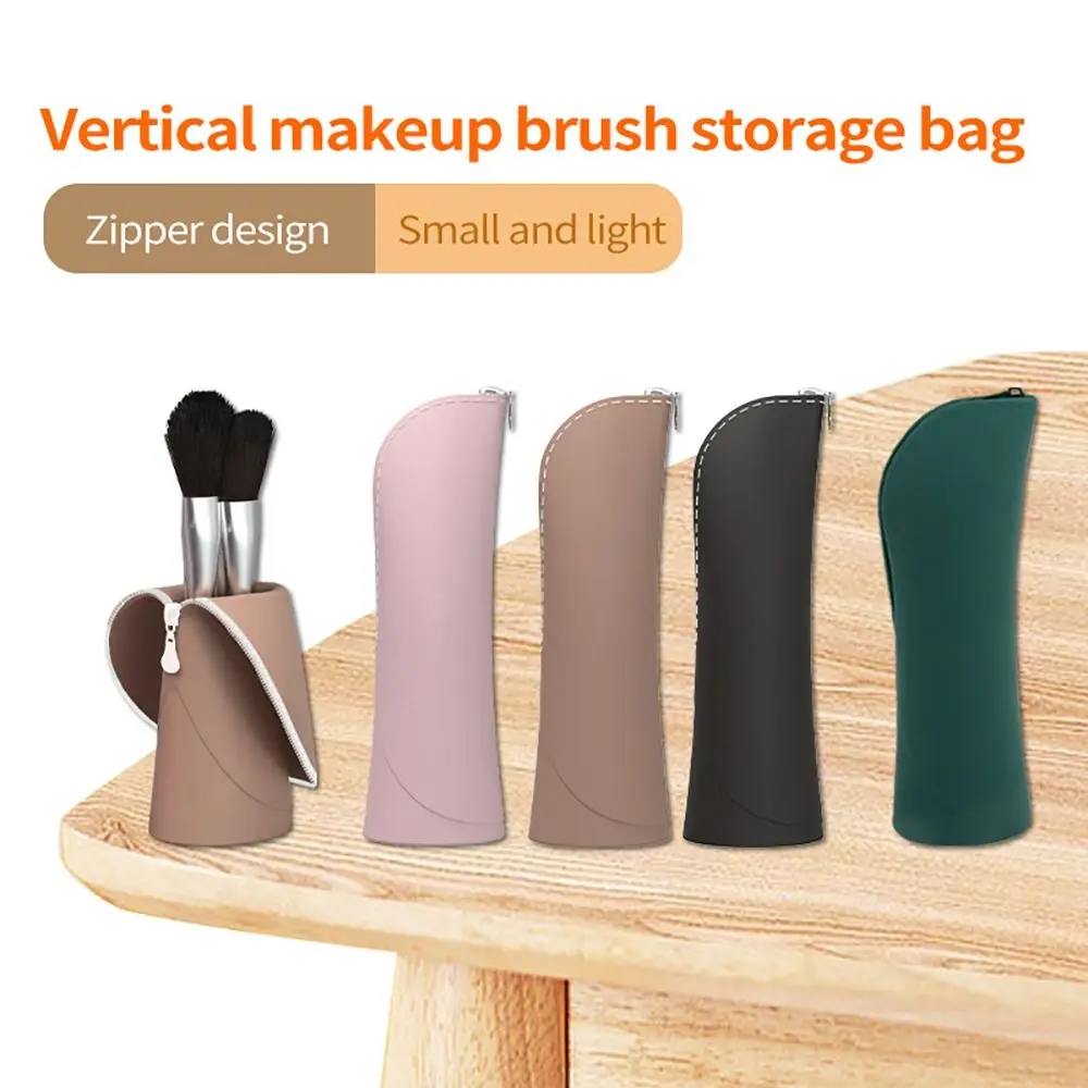 1pc Special Design Silicone Makeup Brush Pouch Vertical with Zipper Cosmetic Brush Bag Large Capacity Brush Bag Case Travel