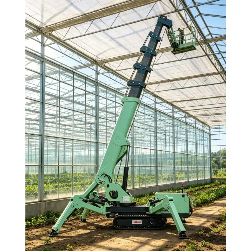 Hydraulic Spider Crane Telescopic Boom Crawler Track 360Turntable Remote Control Portable Lifting Machine Roof Construction Work