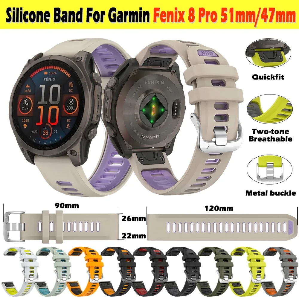 Silikonarmband für Garmin Fenix ​ ​ 8 Pro 51mm 47mm Sportarmband für Outdoor-Aktivitäten mit Quickfit-Befestigung für Garmin Fenix ​ ​ 8 Pro/7X/Tactix 8 Armbänder