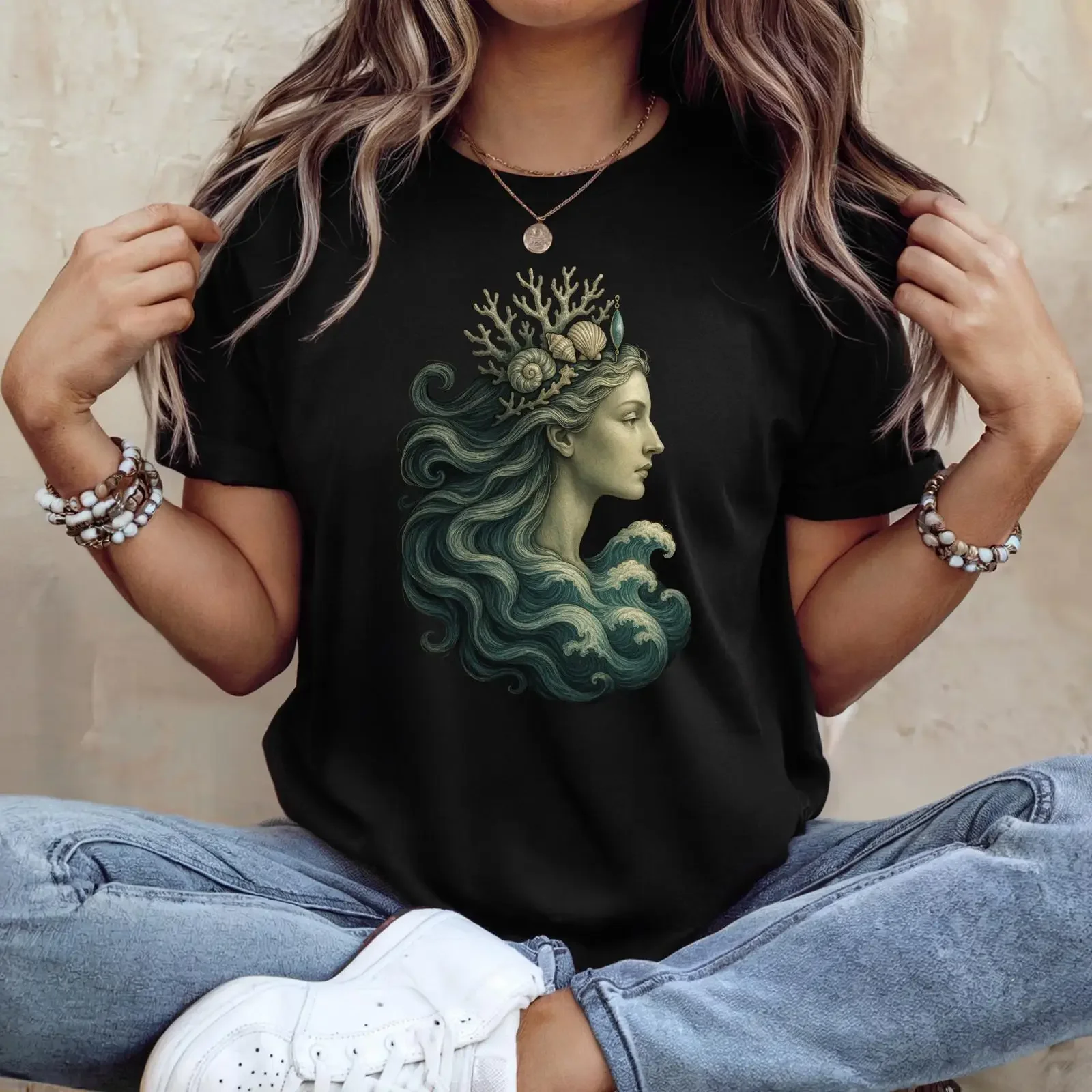 Ocean Goddess T Shirt Regal Coral Queen Boutique Fishing Apparel vintage Washed Slightly graphic Stylish Casual Soft Breathable