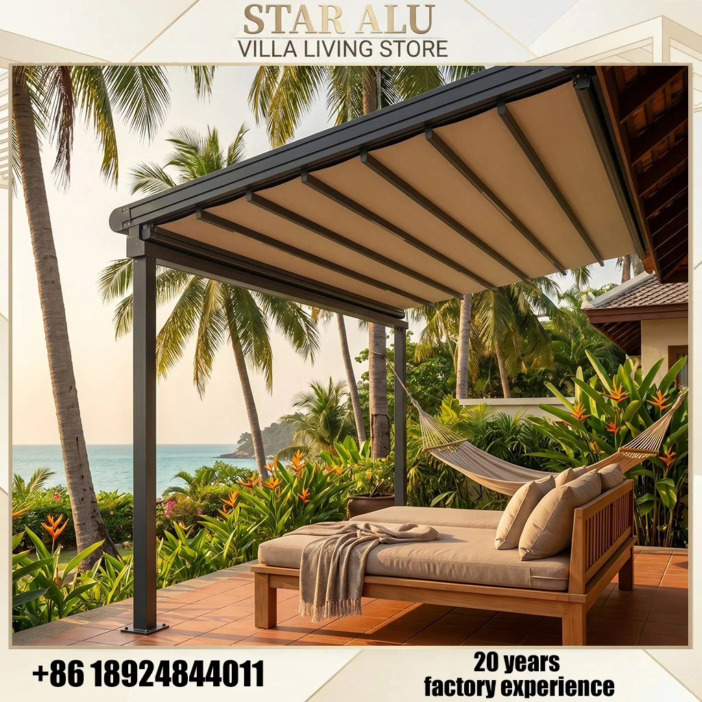 Motorized Waterproof Awning Aluminum Frame PVC Sun Shade Canopy for Patio Balcony Terrace Garden
