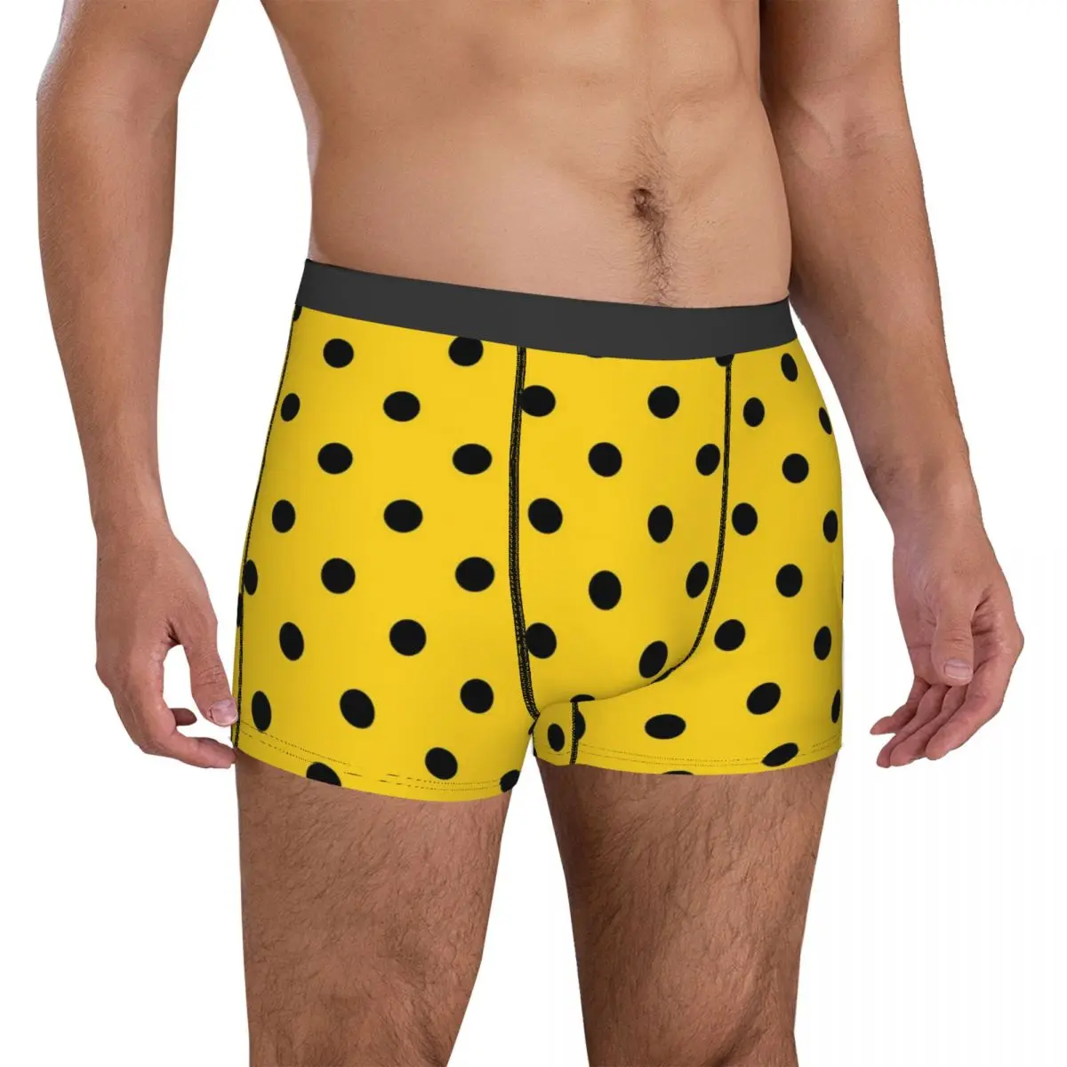 Retro Polka Dots Underwear Black And Yellow Men Underpants Design Breathable Trunk Hot Boxer Brief Large Size