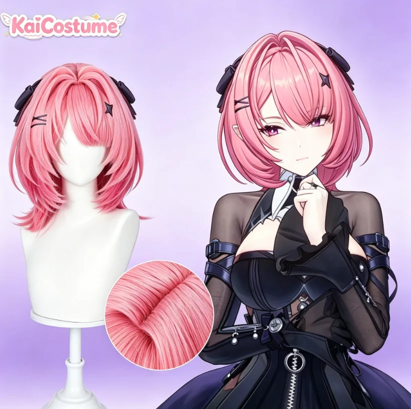 ZZZ Ramiel Cosplay Wig, In-Game Model Color Pink Short Hair With Realistic Scalp Top For Comic Con Halloween Role Play