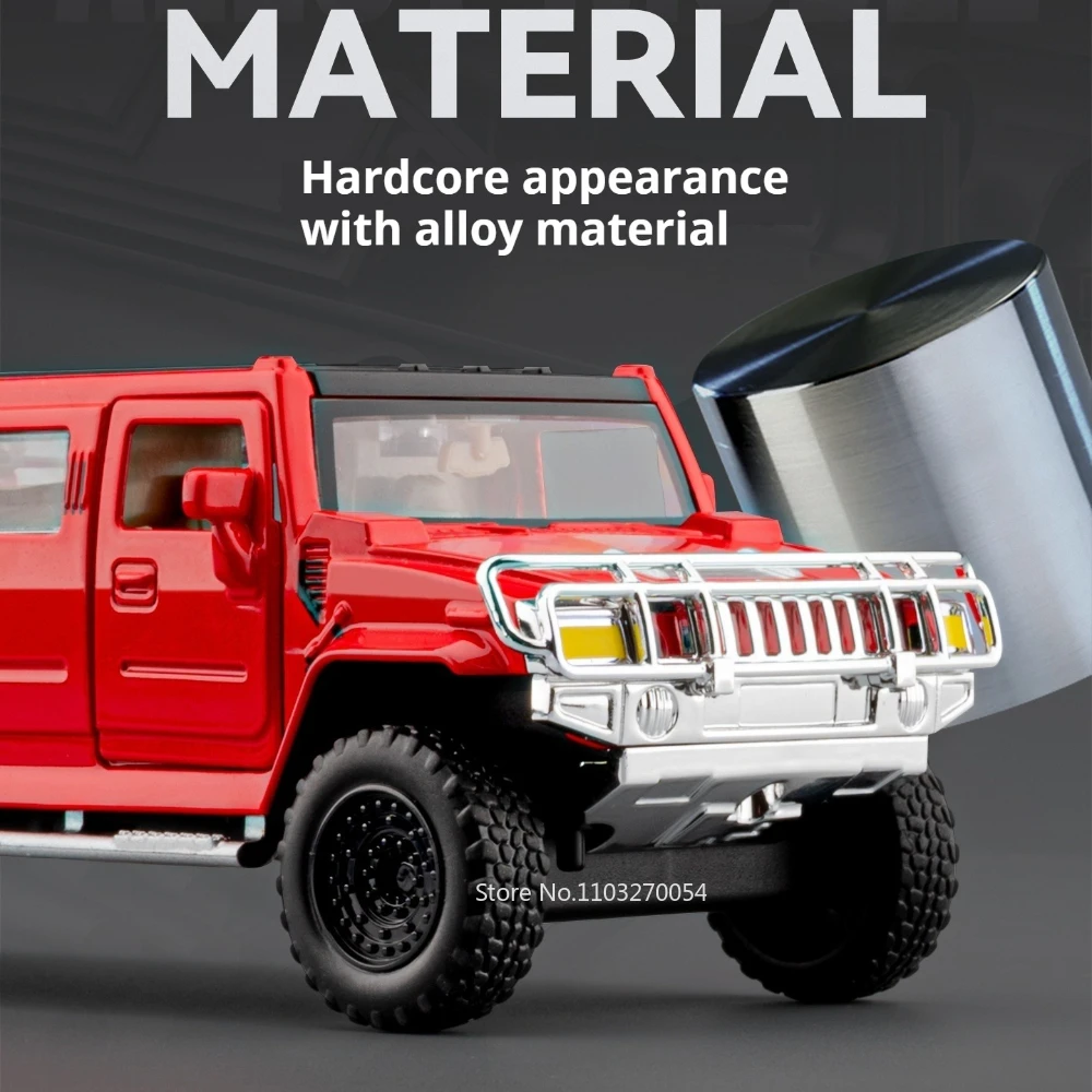 รถของเล่นโมเดล H2 ขนาด 1:32 ผลิตจากโลหะผสม แบบดึงหลัง มีเสียง มีไฟ ประตูเปิดได้ รถจิ๋วสำหรับเด็กผู้ชาย สะสมงานอดิเรก