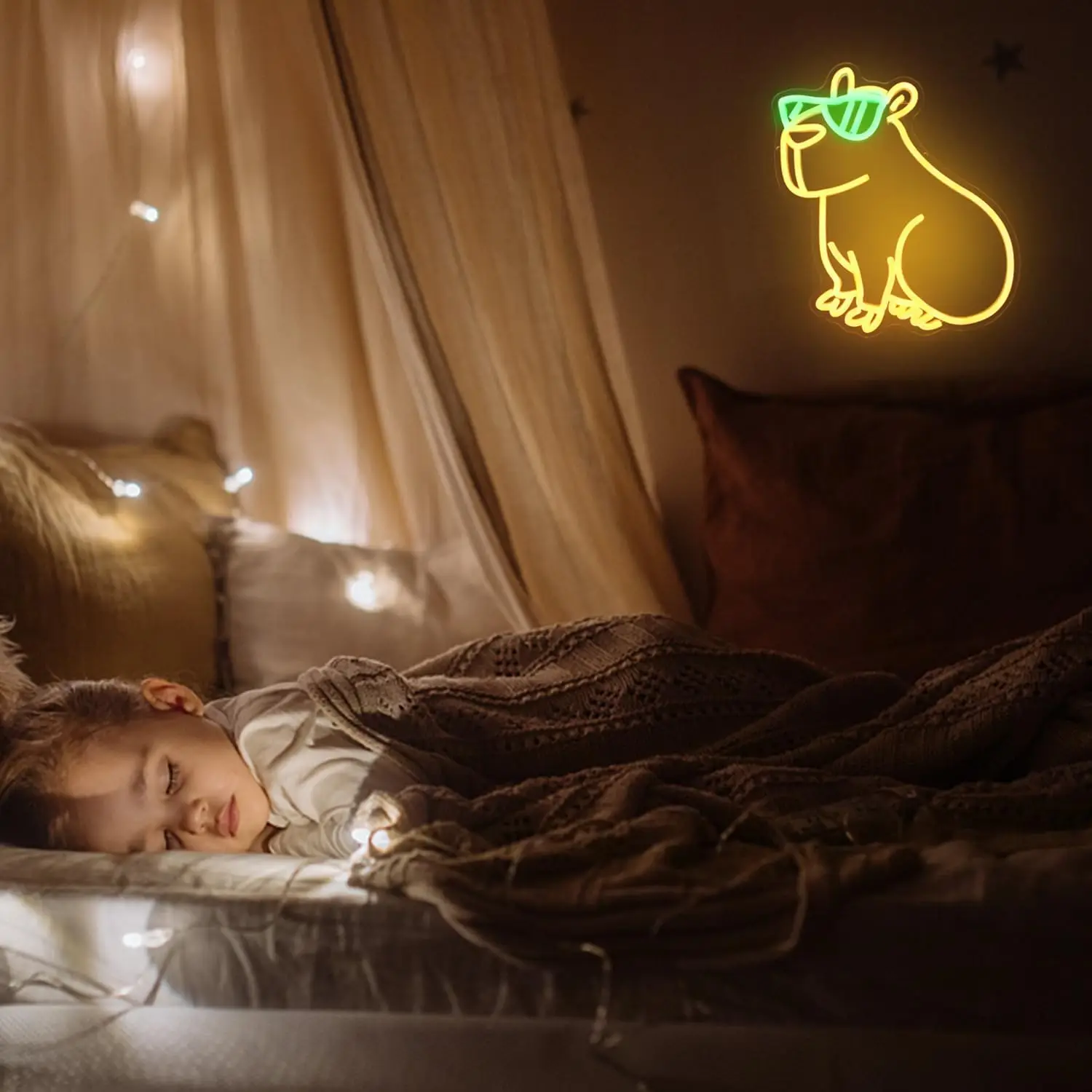 Cool Capybara Neon Sign Cute Animal Glasses LED Neon Lights Sign  For Wall Cartoon Bedroom Room Party Decor Birthday Gifts