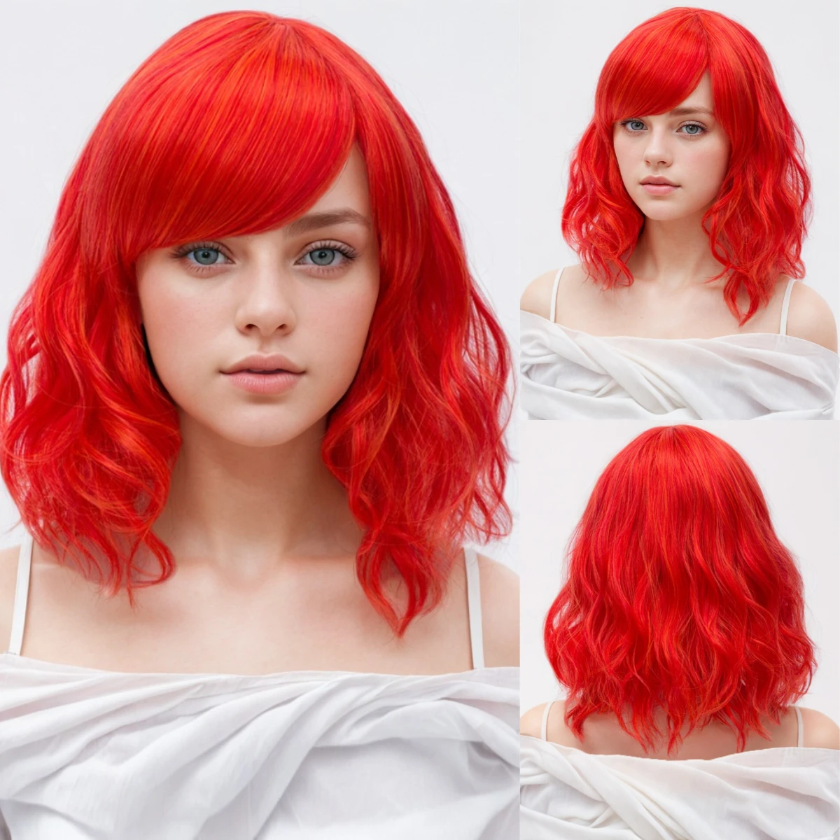 

Synthetic Hair Short Wavy Orange Wig for Women Shoulder Length Wave Curly Wigs with Side Bangs Wig Halloween Cosplay Party