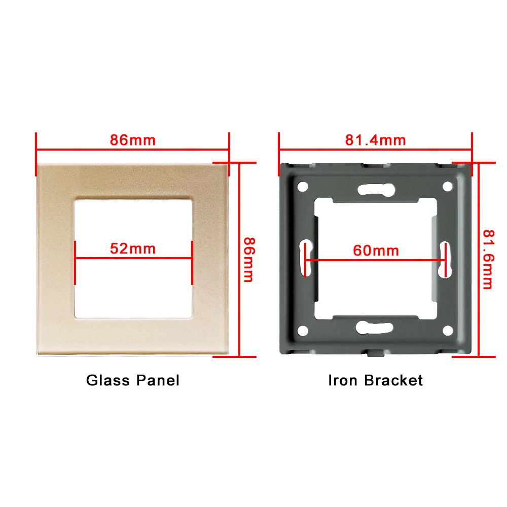 UBARO 86×86mm EU Socket DIY Kit, Glass Panel + Iron Bracket + A+C/Quick Charge/Standard Module, 16A, 5V 2A/3A view 5