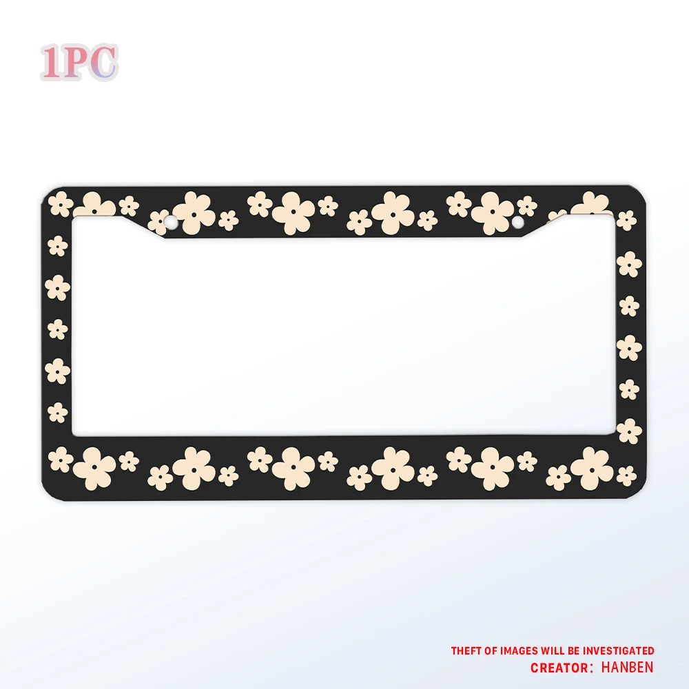 

Small fresh beige floral pattern license plate frame aluminum black matte sports license plate decoration suitable for US cars