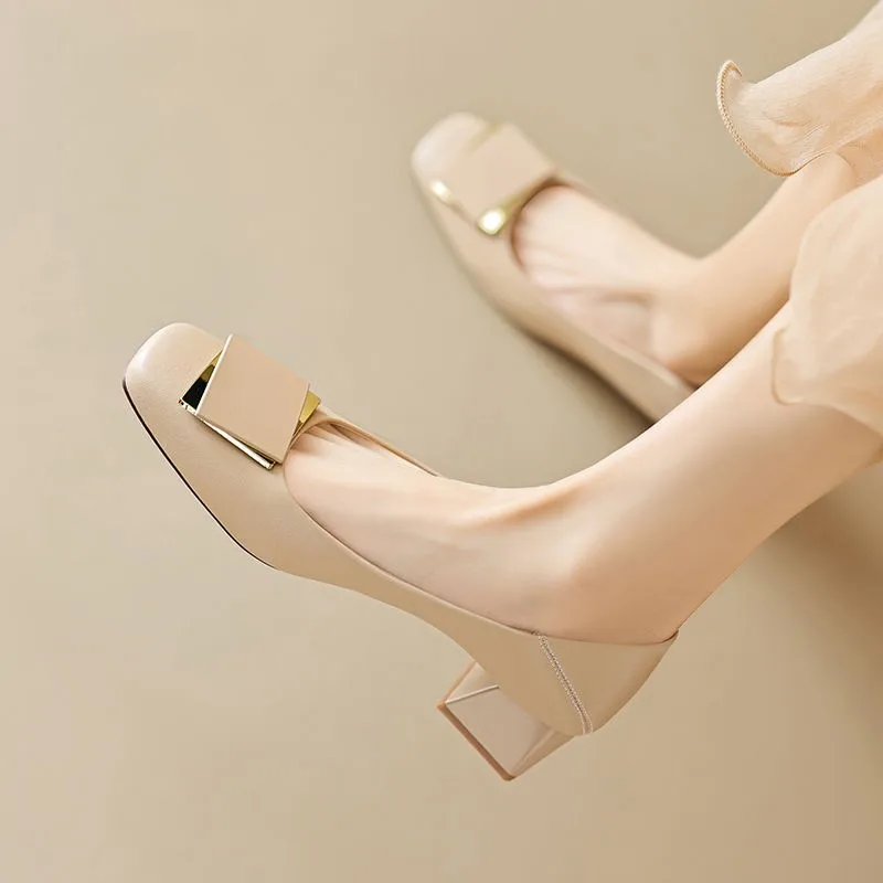 

The new summer 2025 high-heeled women's French mid-heel single shoes are versatile and elegant Mary Jane women's shoes