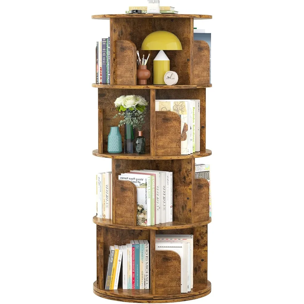 Rotating Bookcase, 360 Display 4 Tier Floor Standing Bookcase Organizer, Wooden Narrow Bookcase Organizer for Bedroom