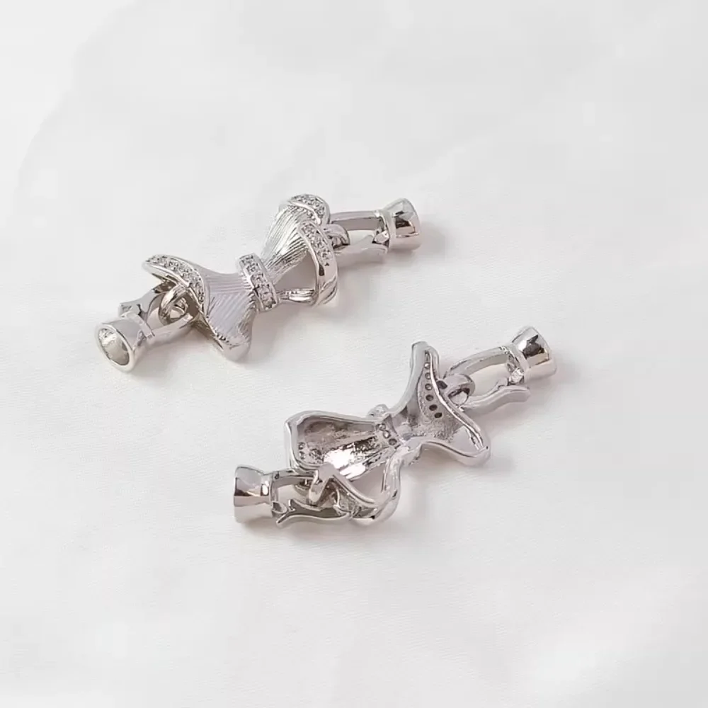 14K مطلية بالذهب الزركون الأبيض K نحى القوس اللؤلؤ زر سوار ذاتي الصنع قلادة اتصال مشبك التبعي #4