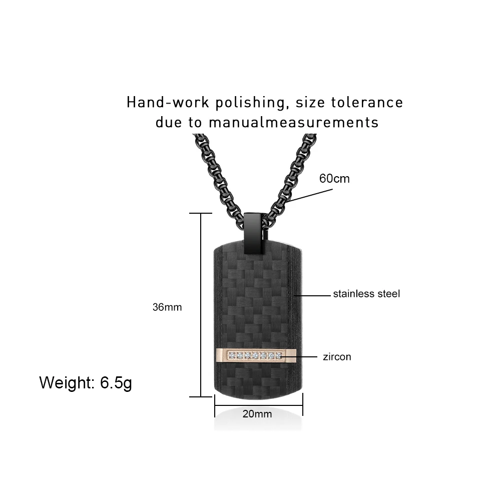 Men\'s Personalized Necklace Black Pure Carbon Combination Stainless Steel With White Zirconia Military Pendant