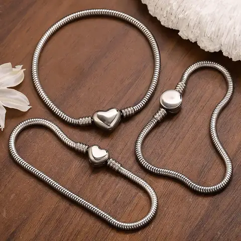 Stainless Steel Heart Snake Bracelet Chain Hanging Bracelets Fit Charms Beads Vintage Party Fashion Women Man Jewelry Gifts