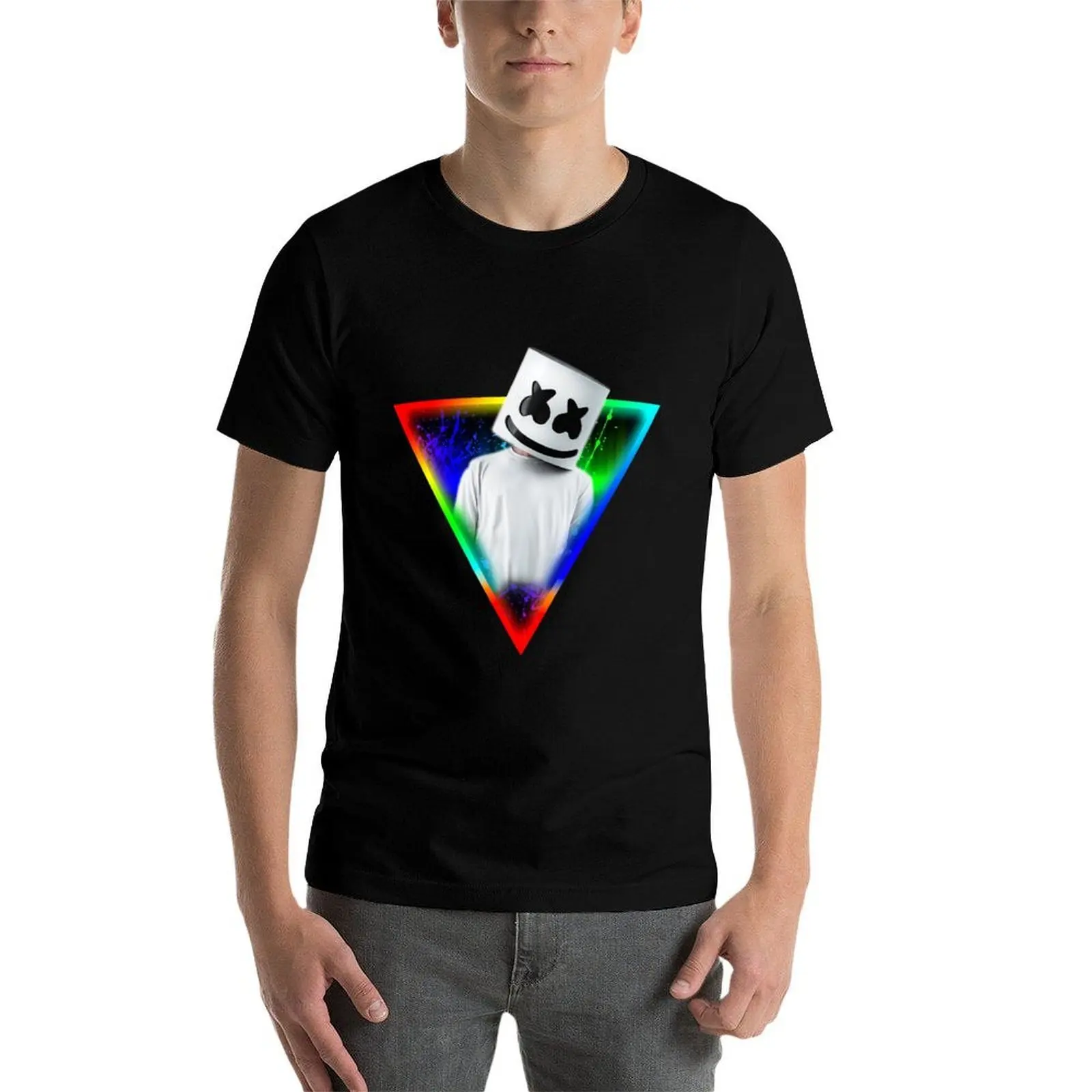 

DJ Marshmello Rainbow Rave T-Shirt t shirts for man slim fit cotton tshirt 100% T-Shirt