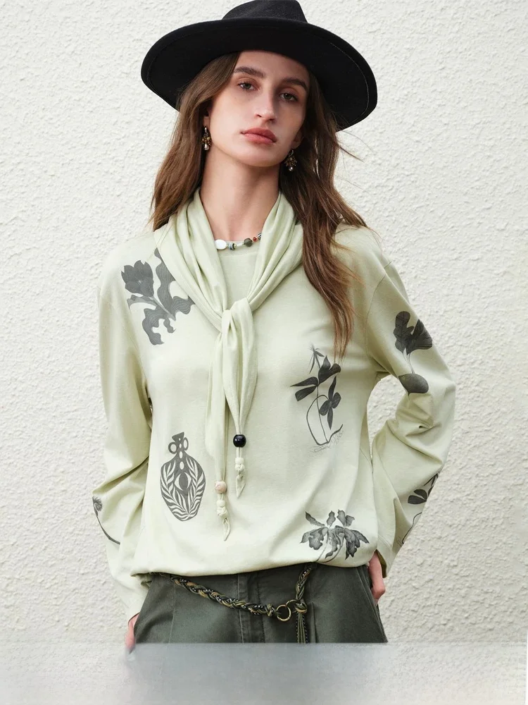 

Series Women's Long Sleeve T-Shirt Lenzing Lyocell Plant Print Spring New Style Comfortable Breathable Casual Top
