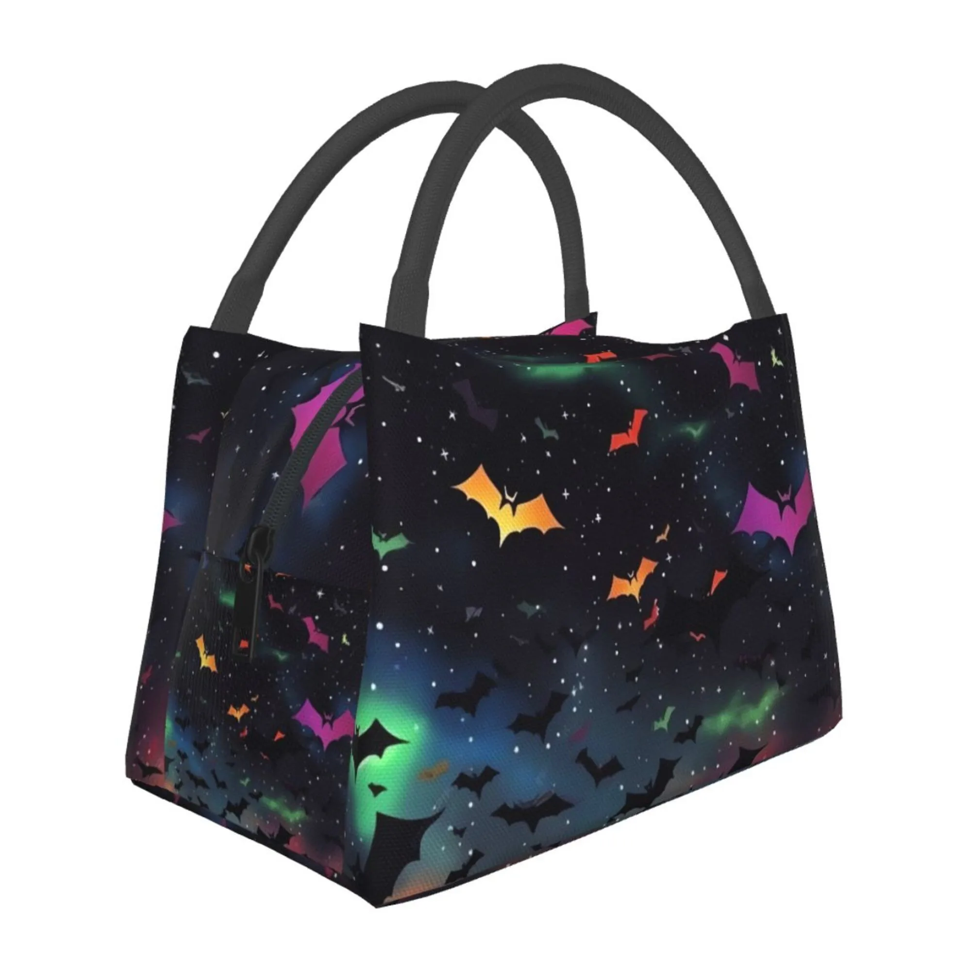 Colorful Bat Print Insulated Lunch Bag Durable Polyester Oxford Cooler Tote for Unisex