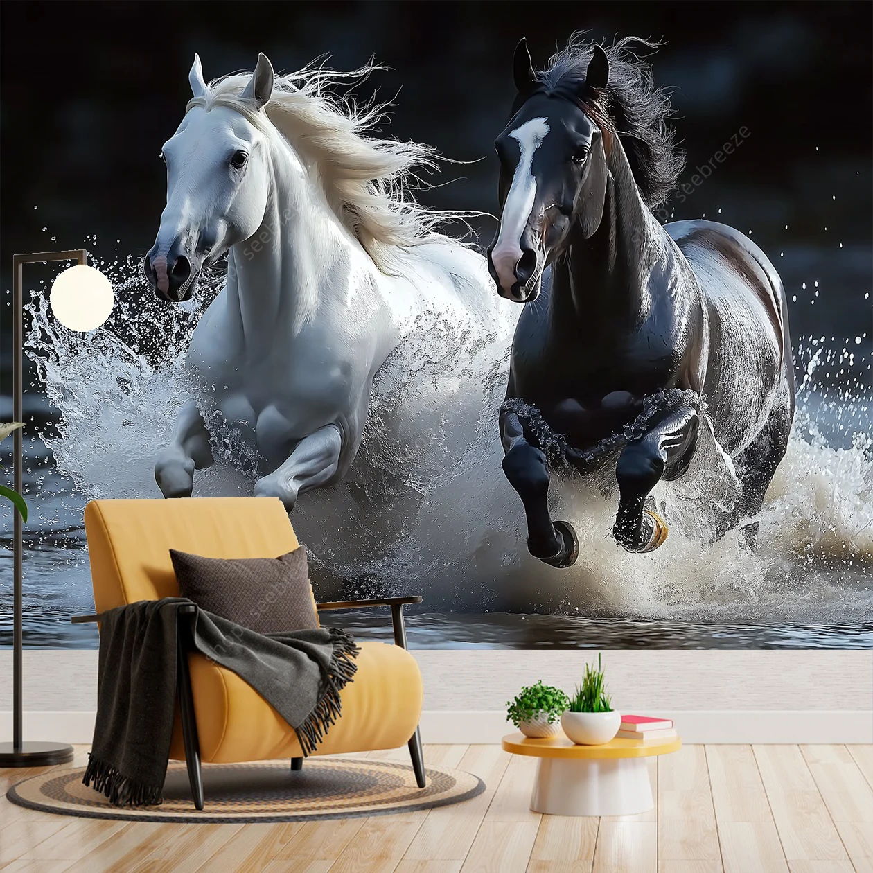 مهيب أبيض وأسود الحصان نسيج أنيق الخيول جدار الفن لغرفة المعيشة ديكور غرفة نوم الحديثة بوهو نمط تصميم المنزل #2