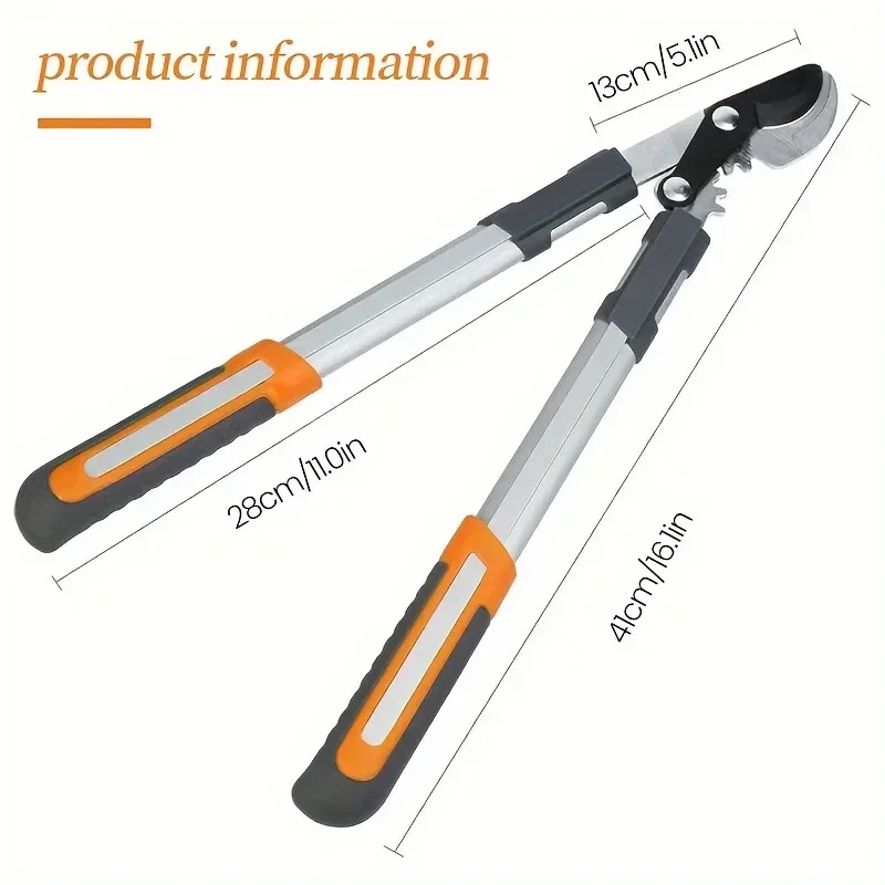 BIESUO Bypass Pruning Shears 45 Cm, with Gear-Operated Cutting System, Cuts Branches, Thicker than 30 MM, SK-5 Steel Blade